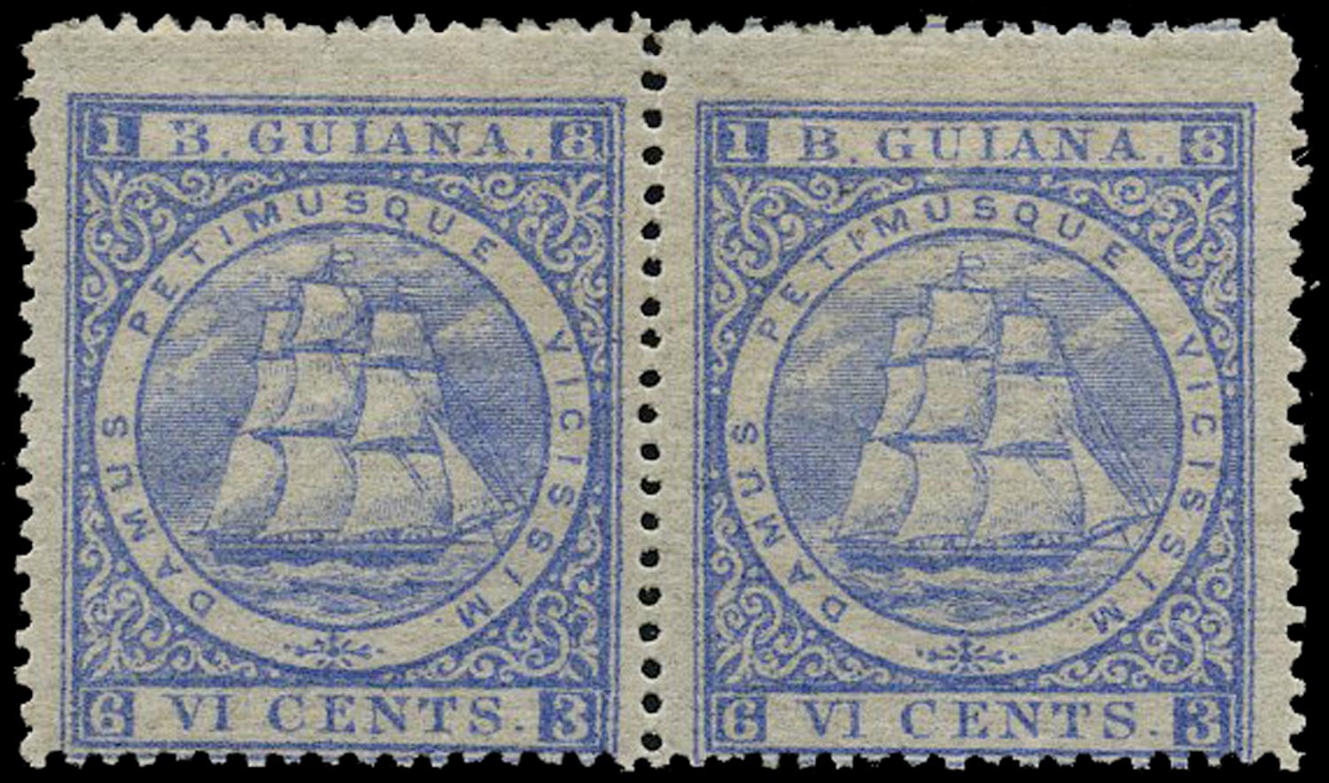 BRITISH GUIANA 1875  SG111 Mint 6c ultramarine Ship perf 15 with 3 for B variety
