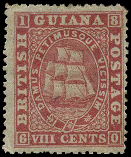 BRITISH GUIANA 1875  SG112 Mint 8c deep rose Ship perf 15