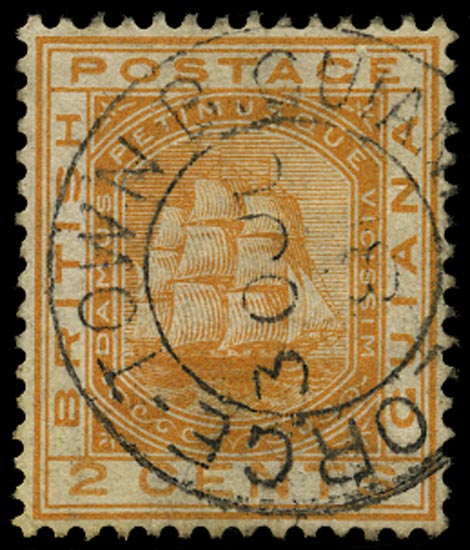 BRITISH GUIANA 1876  SG127w Used 2c orange Ship variety watermark inverted
