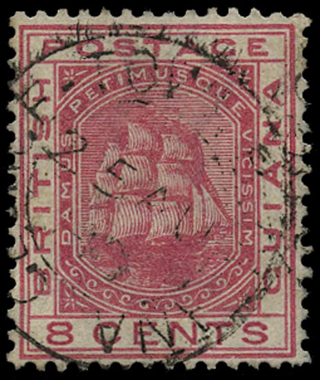 BRITISH GUIANA 1876  SG130w Used 8c rose Ship variety watermark inverted