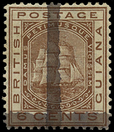 BRITISH GUIANA 1878  SG142 Mint (1c) on 6c brown with horizontal and vertical bars