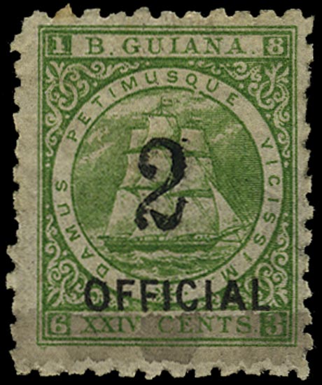 BRITISH GUIANA 1881  SG159 Mint 2 on 24c green Ship with type 19 surcharge