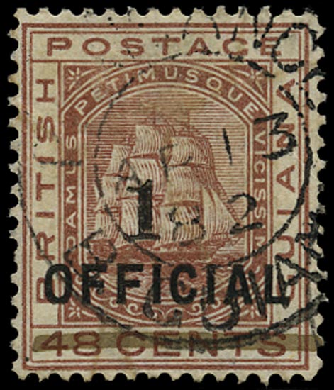 BRITISH GUIANA 1881  SG154 Used 1 on 48c red-brown Ship with type 21 surcharge