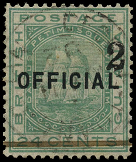BRITISH GUIANA 1881  SG158 Used 2 on 24c emerald-green Ship type 24 surcharge