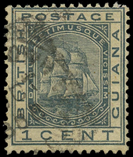 BRITISH GUIANA 1882  SG170x Used 1c slate ship variety watermark reversed