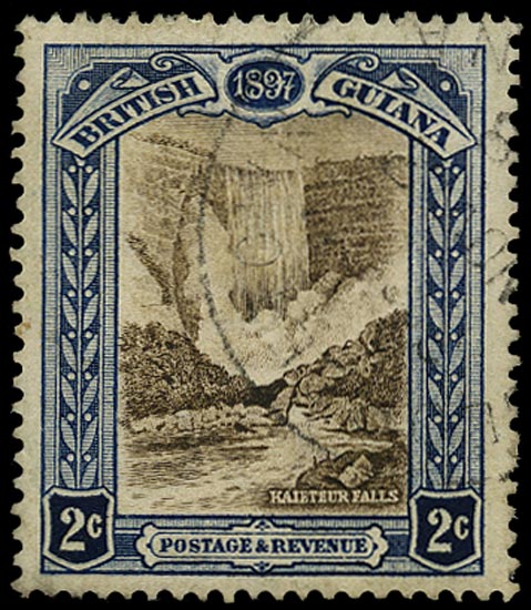 BRITISH GUIANA 1898  SG217x Used Jubilee 2c brown and indigo Kaieteur Falls variety watermark reversed