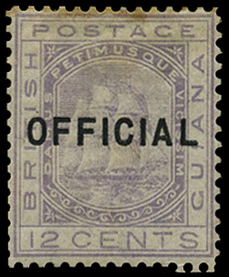 BRITISH GUIANA 1877  SGO11 Official unissued 12c pale violet Ship mint