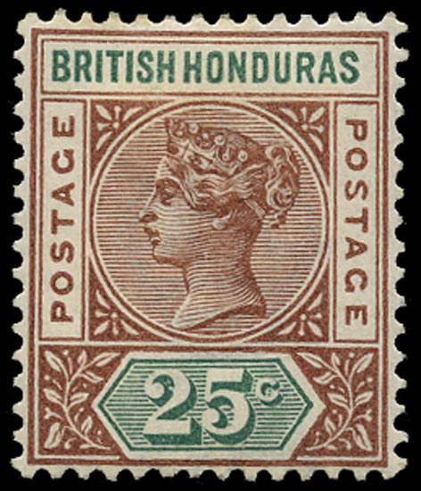 BRITISH HONDURAS 1891  SG61b Mint 25c red-brown and green variety Repaired S