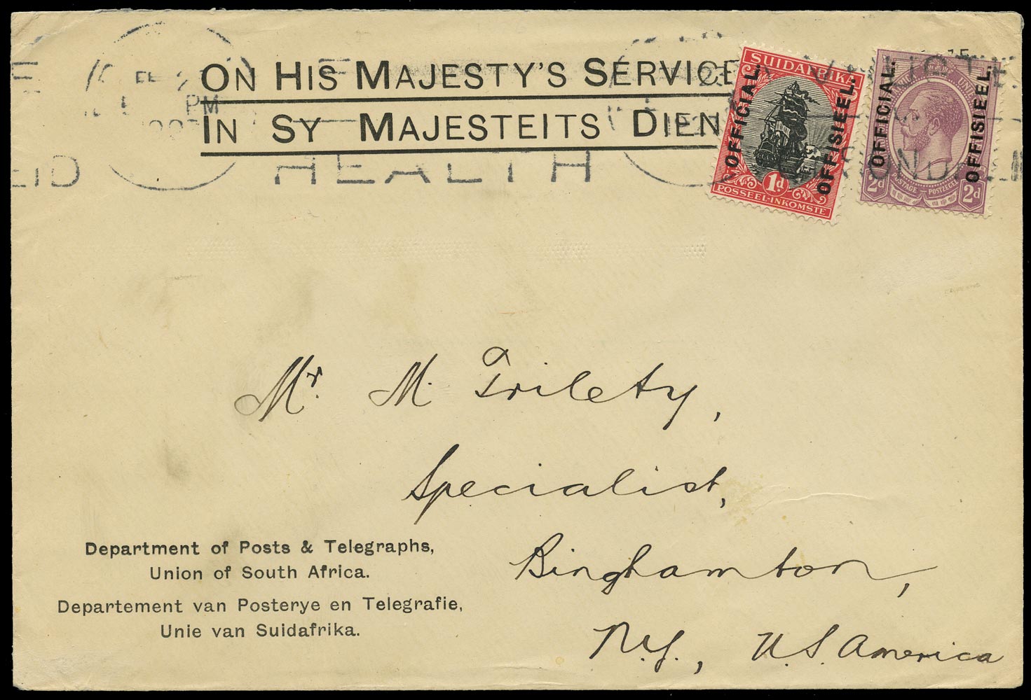 SOUTH AFRICA 1927  SGO1, O3 Cover