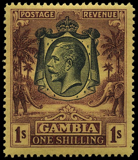 GAMBIA 1922  SG120w Mint Elephant and Palms 1s watermark MCA inverted