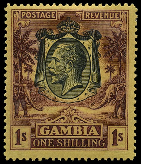 GAMBIA 1922  SG120w Mint Elephant and Palms 1s watermark MCA inverted