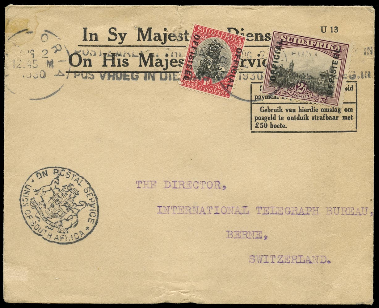 SOUTH AFRICA 1930  SGO5a, O8var Cover