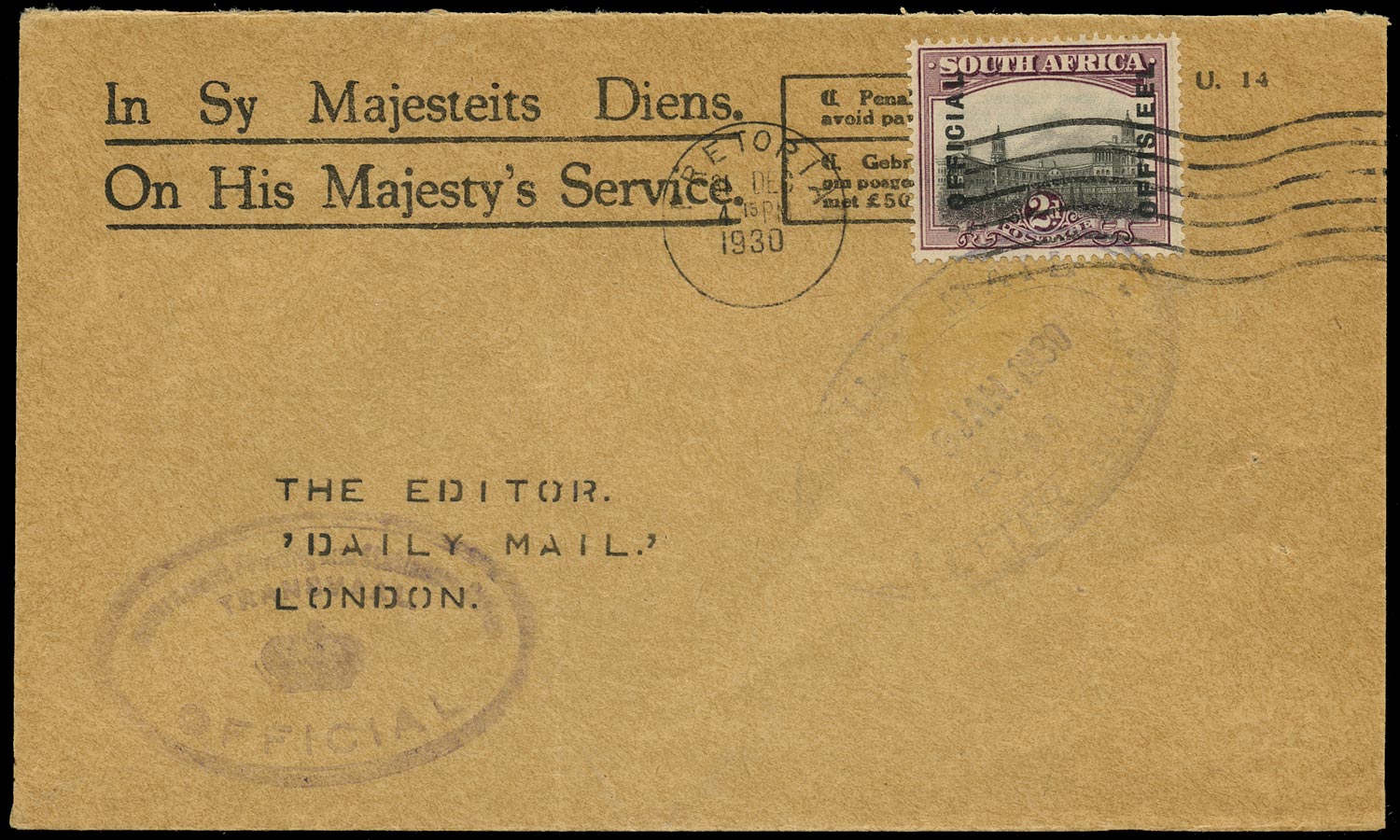 SOUTH AFRICA 1930  SGO5a Cover