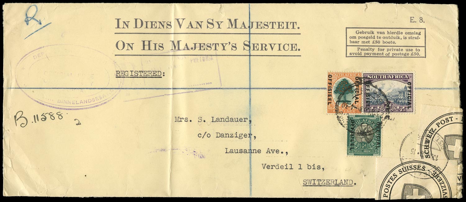 SOUTH AFRICA 1938  SGO14, O16, O20 Cover