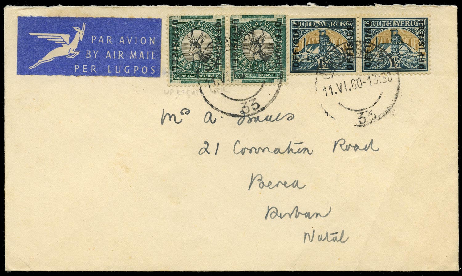 SOUTH AFRICA 1960  SGO20w, O34 Official