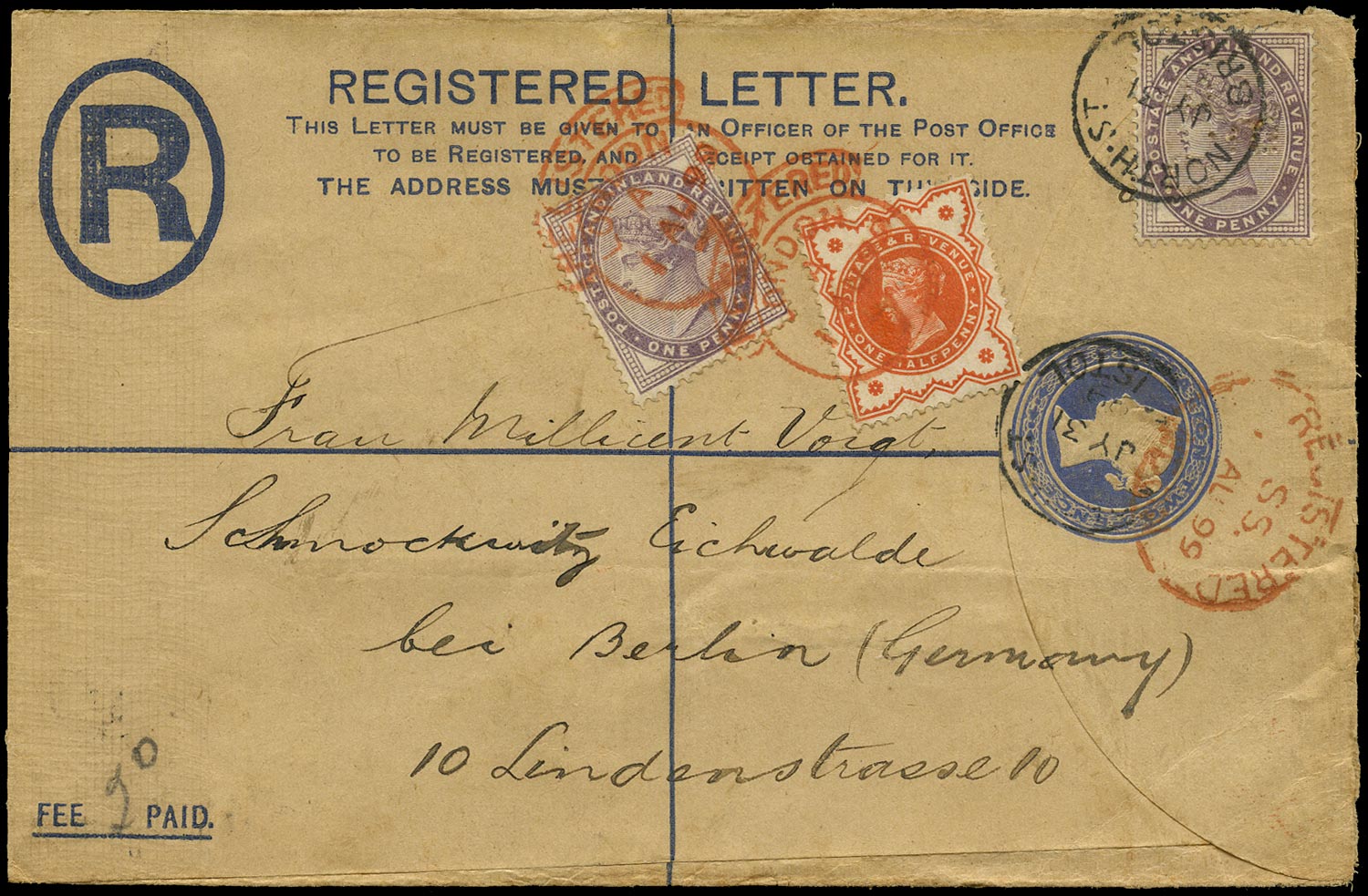 GB 1899  SG172, 197 Cover Registered mail to Berlin