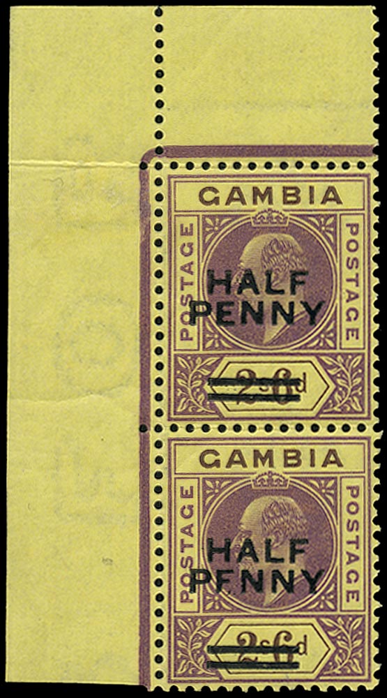 GAMBIA 1906  SG69 var Mint unmounted &frac12;d on 2s6d variety Broken E