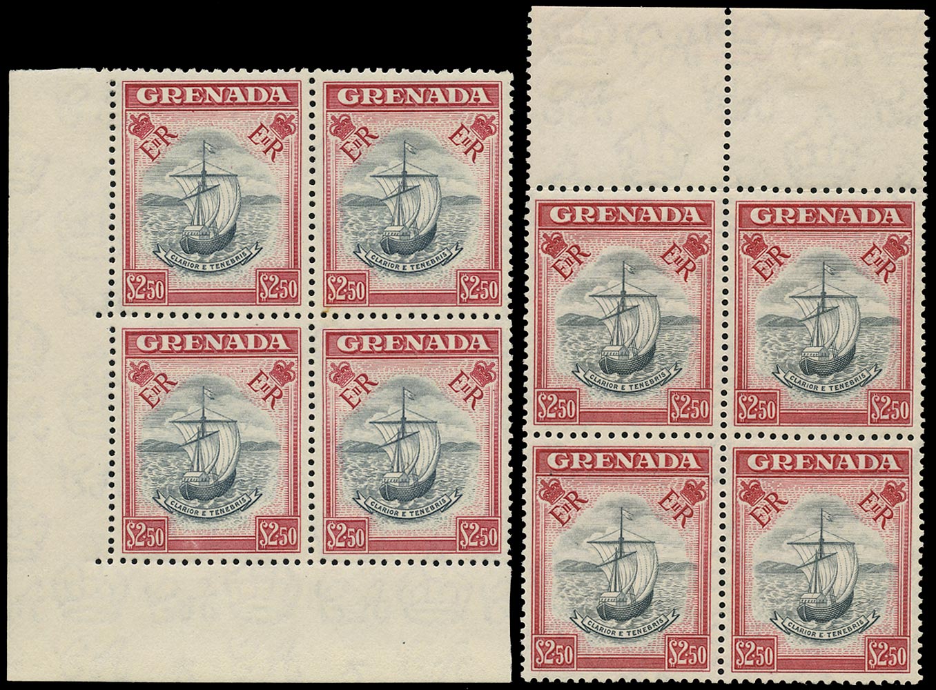 GRENADA 1953  SG204 Mint $2.50 slate-blue and carmine two blocks in contrasting shades