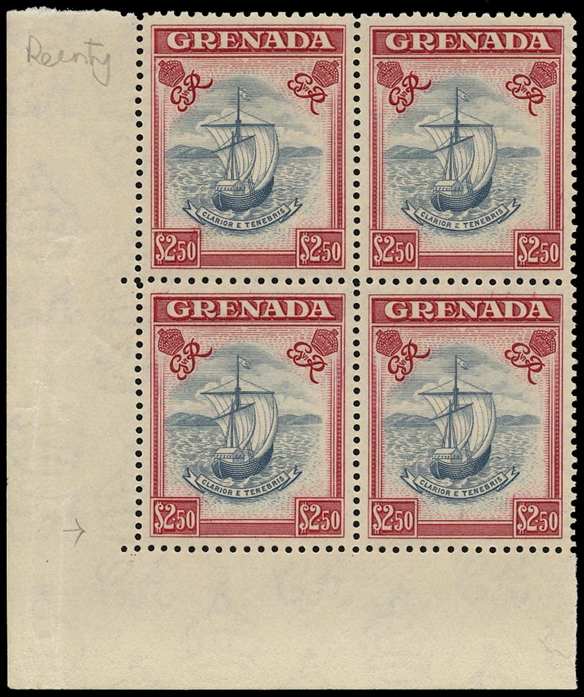 GRENADA 1951  SG184 var Mint unmounted $2.50 slate-blue and carmine with R5/1 re-entry