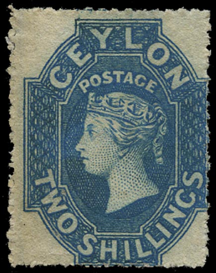 CEYLON 1861  SG37 Mint no gum 2s dull blue watermark large star rough perf