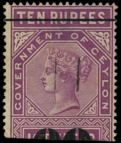 CEYLON 1882  SGT112a Telegraph 80c on 10r reddish purple ERROR 00 FOR 80 used