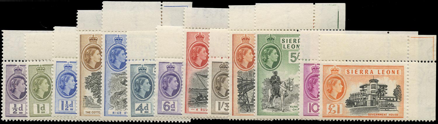 SIERRA LEONE 1956  SG210/22 Mint unmounted QEII set of 13 to £1