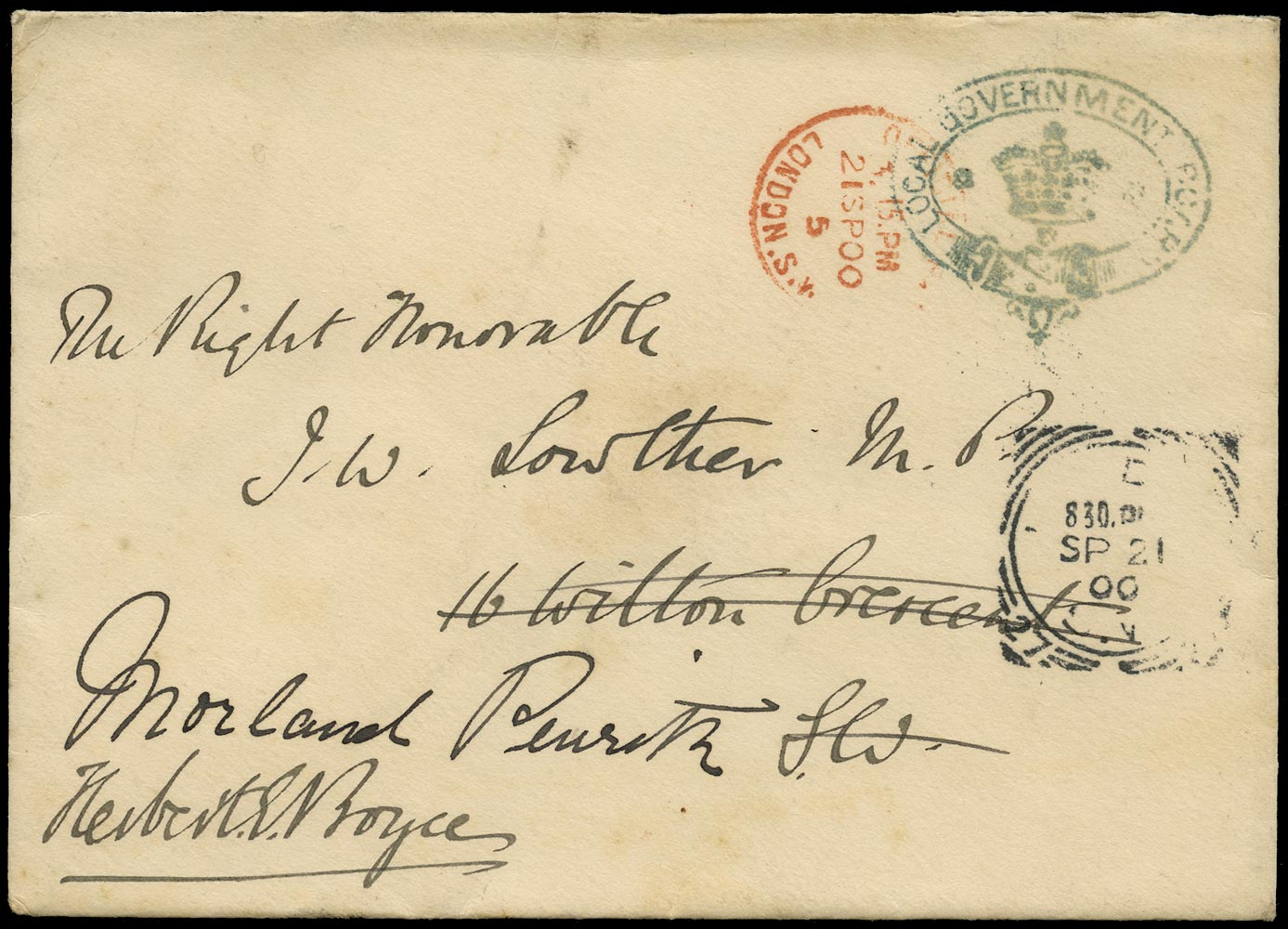 GB 1900 Cover - Local Government Board envelope