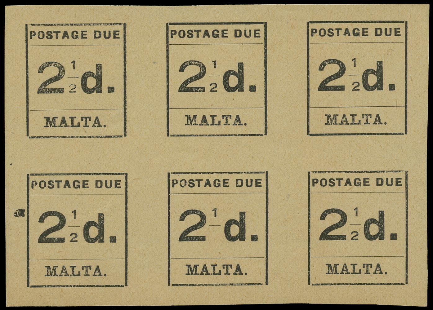 MALTA 1925  SGD5a Postage Due 2&frac12;d black error '2' of '&frac12;' omitted