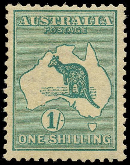 AUSTRALIA 1913  SG11w Mint 1s emerald Kangaroo and Map variety watermark inverted