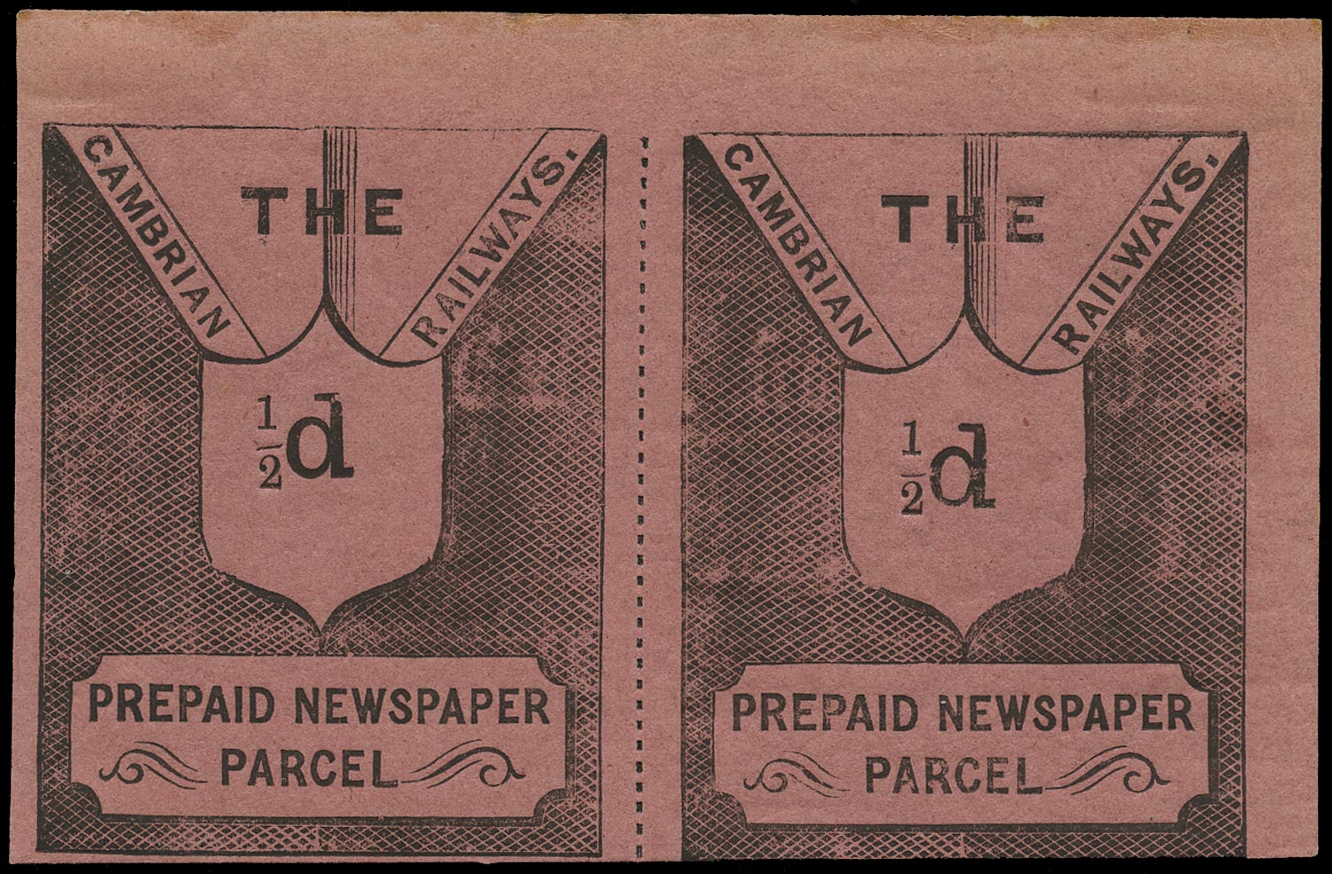 GB 1880 Railway - halfd Cambrian Railways Newspaper Parcel label