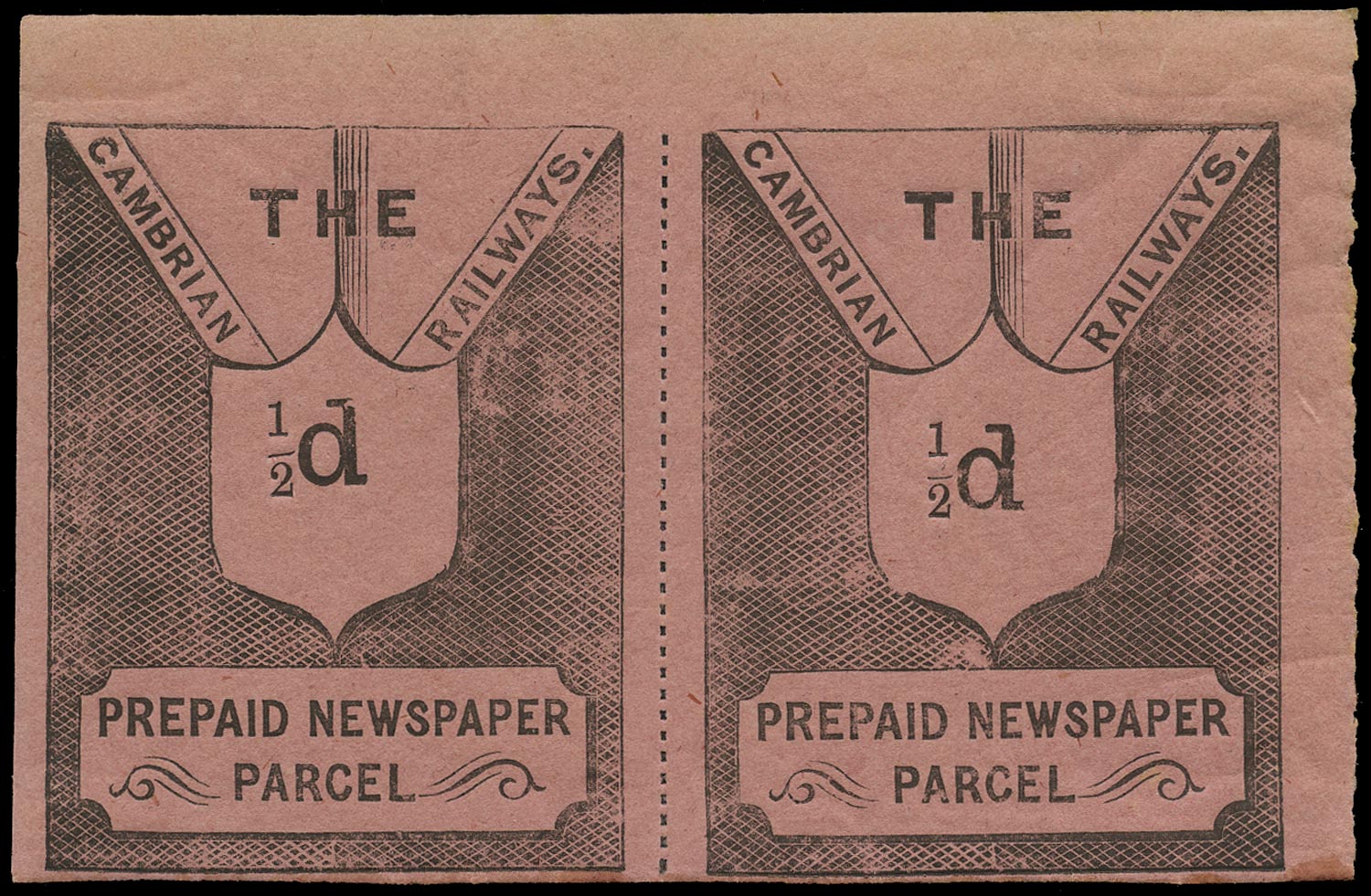 GB 1880 Railway - &frac12;d Cambrian Railways Newspaper Parcel label