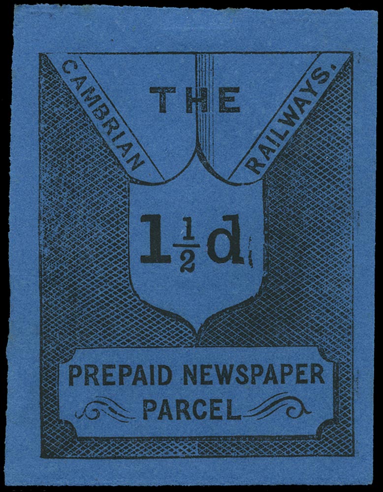 GB 1880 Railway - 1halfd Cambrian Railways Newspaper Parcel label