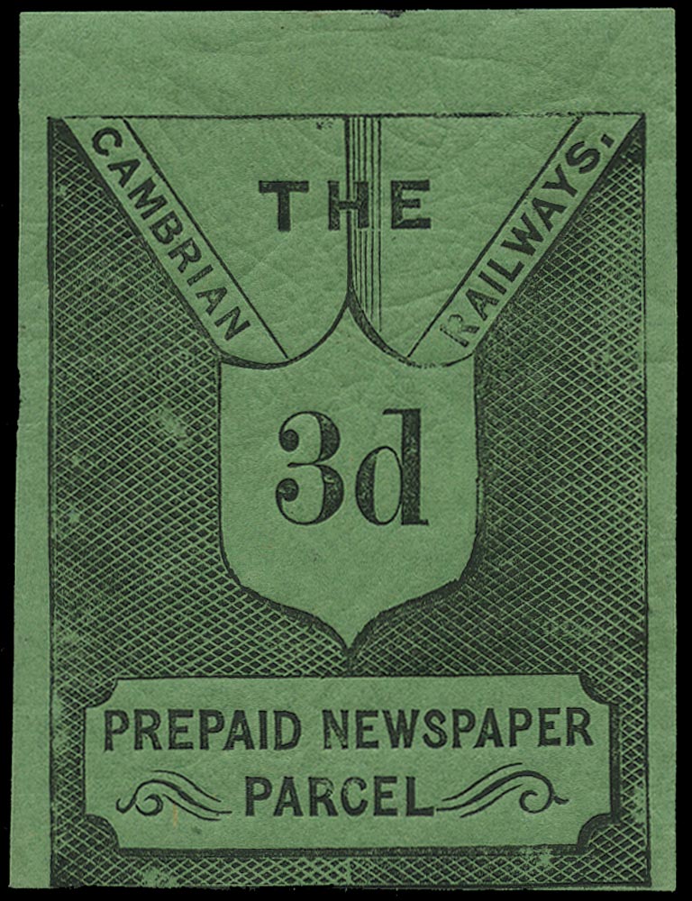 GB 1880 Railway - 3d Cambrian Railways Newspaper Parcel label