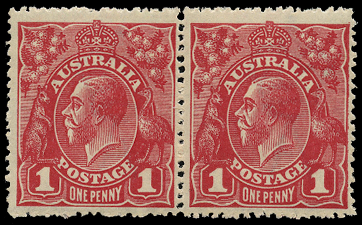 AUSTRALIA 1914  SG21cj Mint unmounted KGV 1d carmine-red wmk 5 variety RA joined