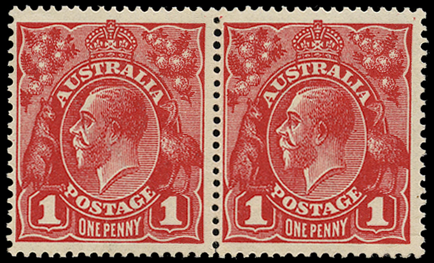 AUSTRALIA 1914  SG21/d Mint KGV 1d carmine-red wmk 5 die II + die I se-tenant