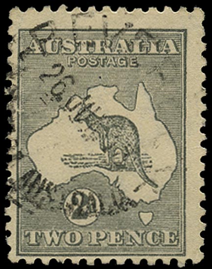 AUSTRALIA 1915  SG35a Used 2d grey Kangaroo and Map wmk 6 die IIA substituted cliche