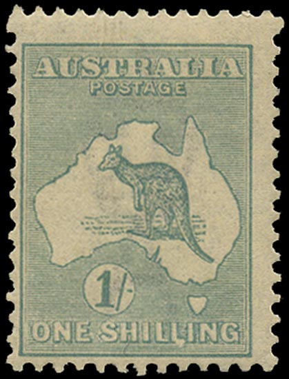 AUSTRALIA 1915  SG40b var Mint 1s blue-green Kangaroo and Map wmk 6 die IIB variety deformed LI