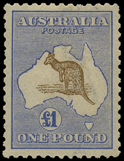 AUSTRALIA 1915  SG44b Mint £1 bistre-brown and bright blue Kangaroo and Map watermark 6