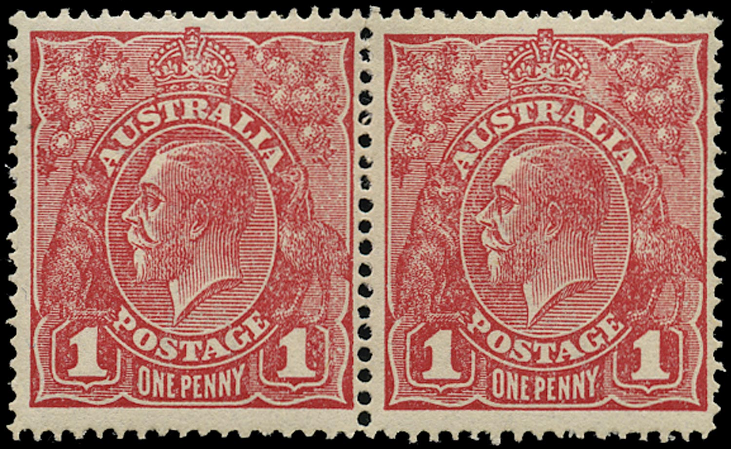 AUSTRALIA 1916  SG47j/c Mint KGV 1d rosine rough paper die II in pair with die I