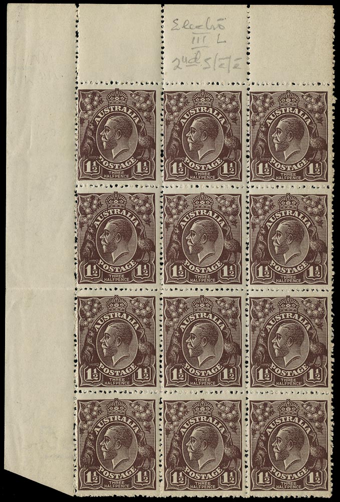 AUSTRALIA 1918  SG58w Mint unmounted KGV 1&frac12;d black-brown wmk 5 variety watermark inverted