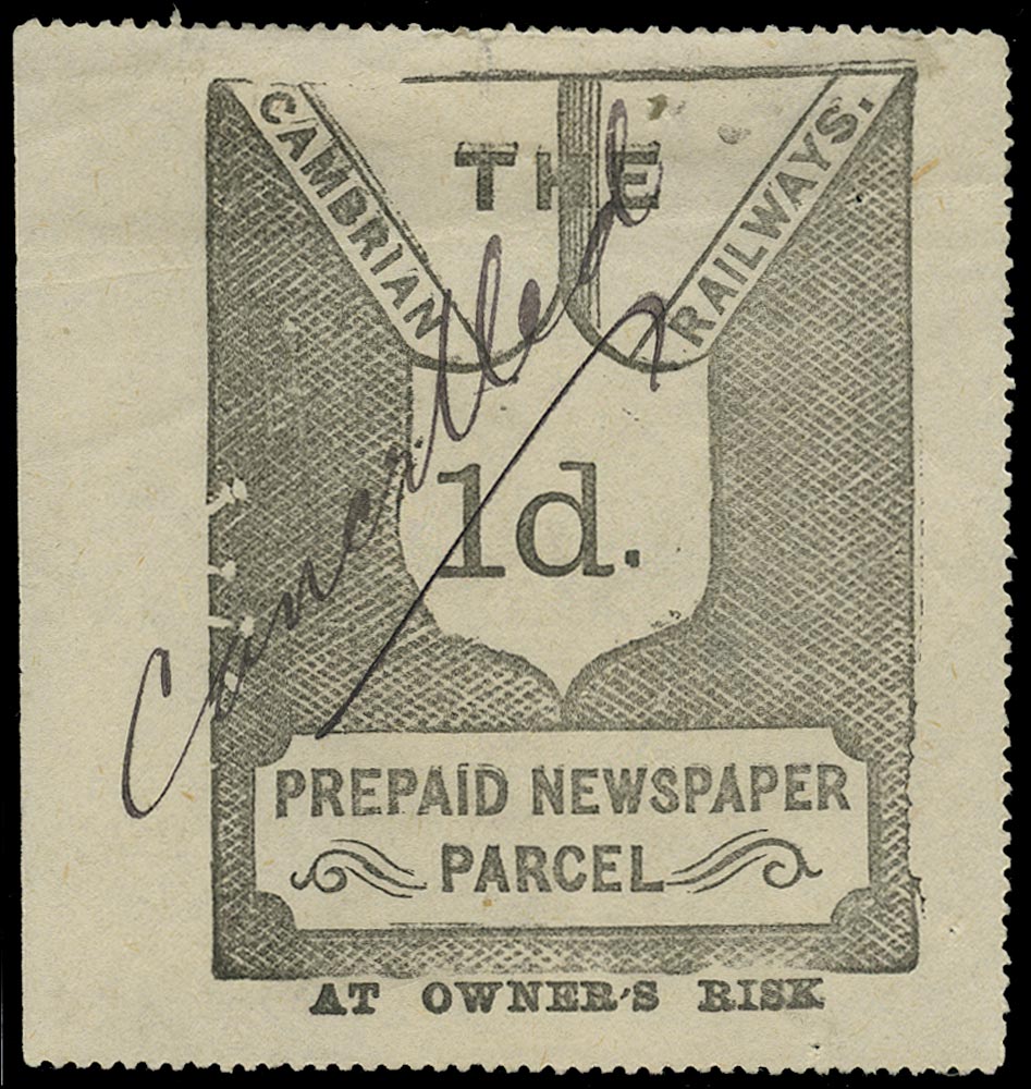 GB 1896 Railway - 1d Cambrian Railways Newspaper Parcel label