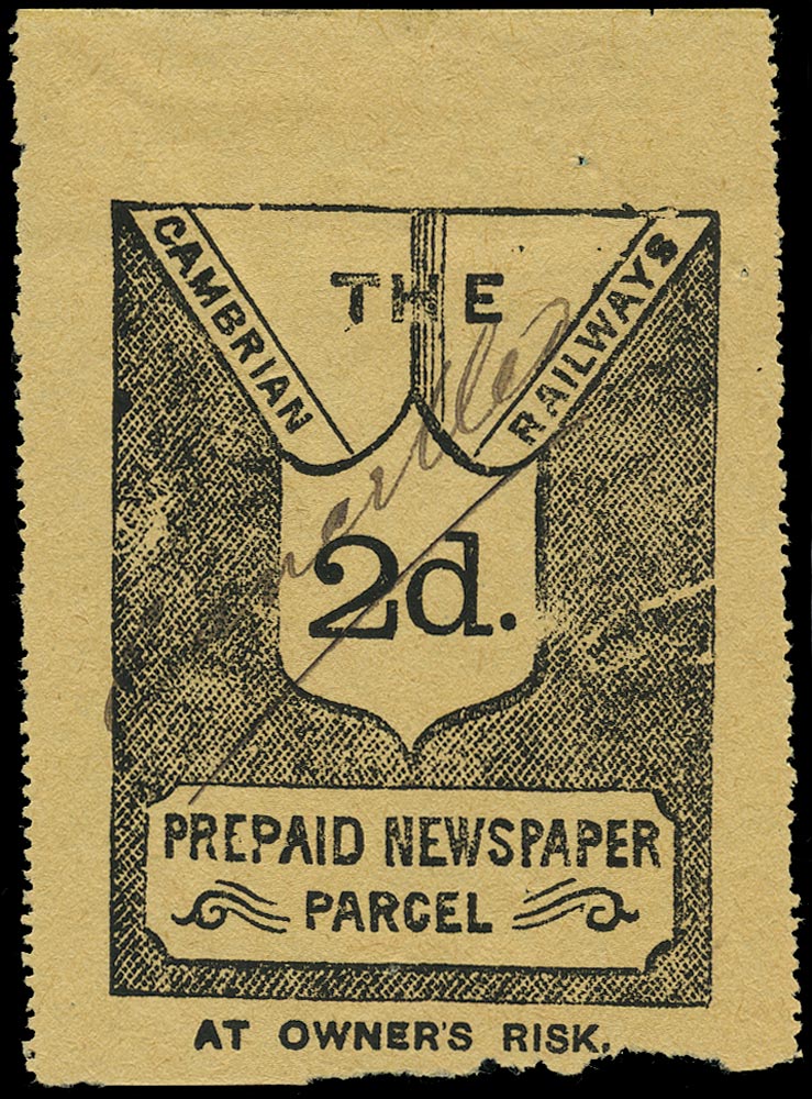 GB 1896 Railway - 3d Cambrian Railways Newspaper Parcel label
