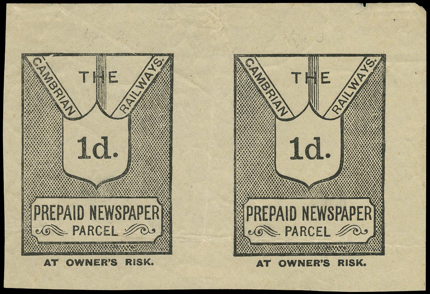 GB 1900 Railway - Cambrian Railways Newspaper Parcel label set