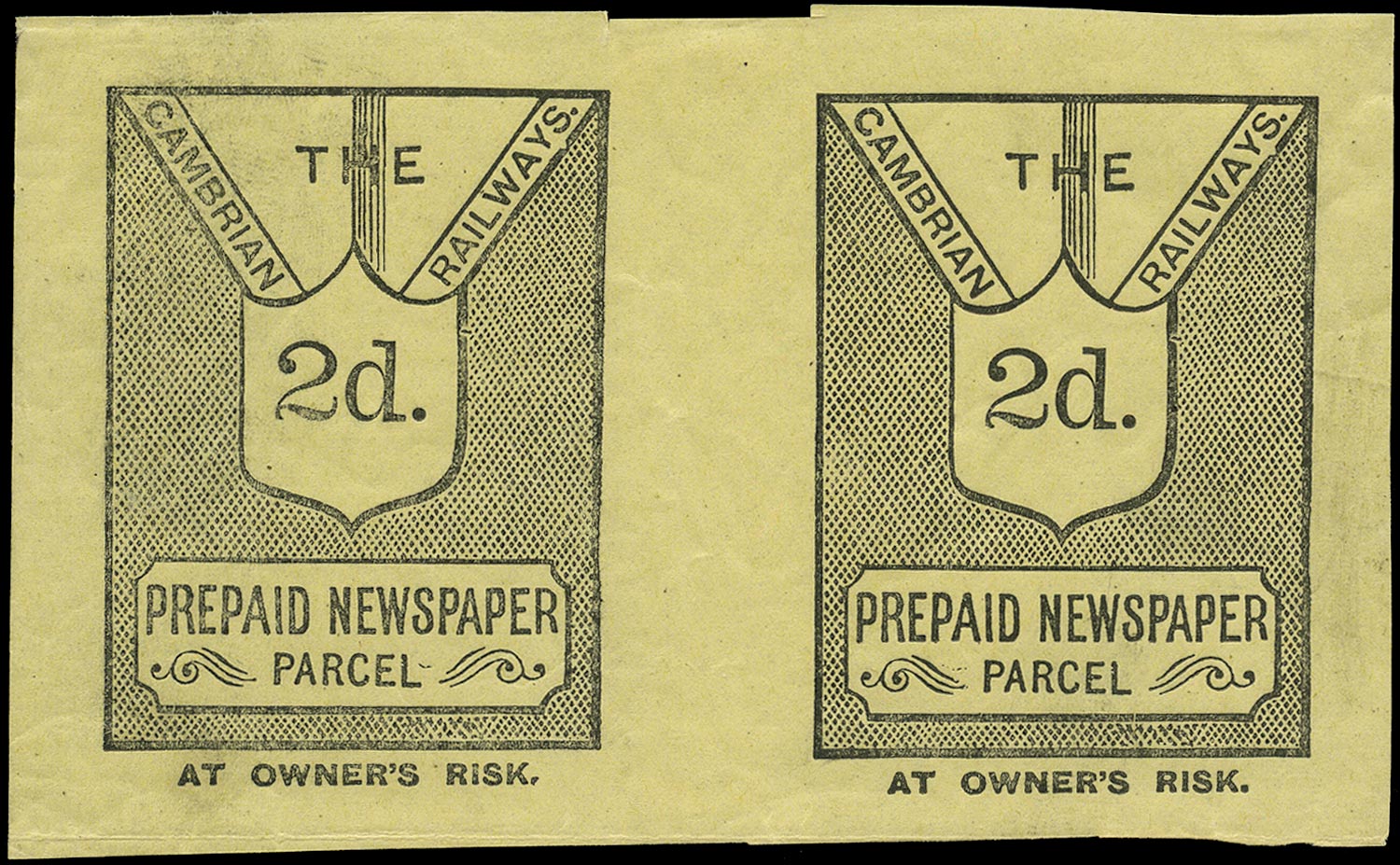 GB 1900 Railway - Cambrian Railways Newspaper Parcel label set