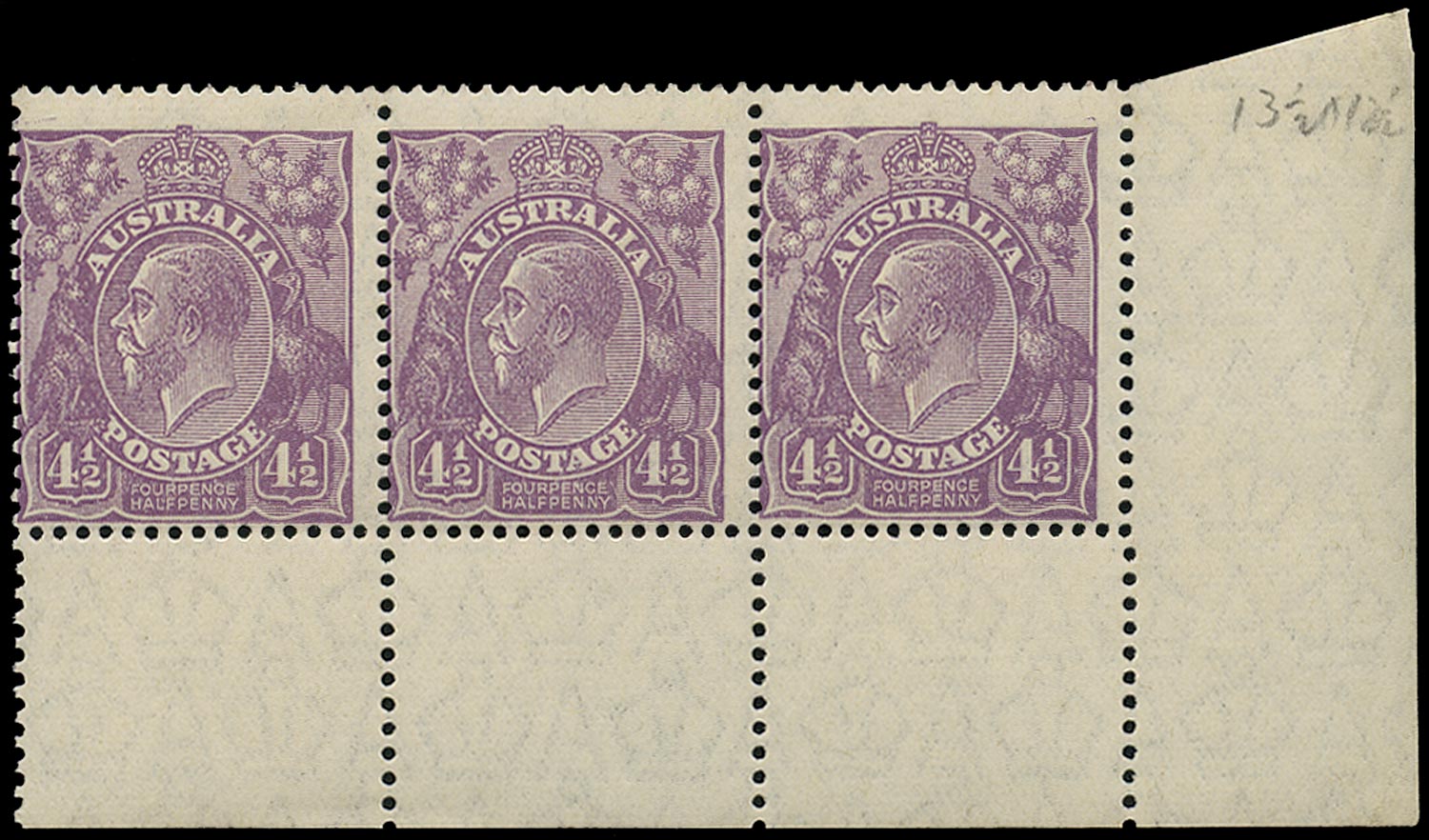 AUSTRALIA 1926  SG103 Mint unmounted KGV 4&frac12;d violet die I watermark 7 perf 13&frac12;x12&frac12;