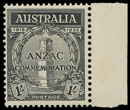 AUSTRALIA 1935  SG155 Proof ANZAC Gallipoli Landing 1s black perf 13&frac12;x12&frac12; unmounted mint