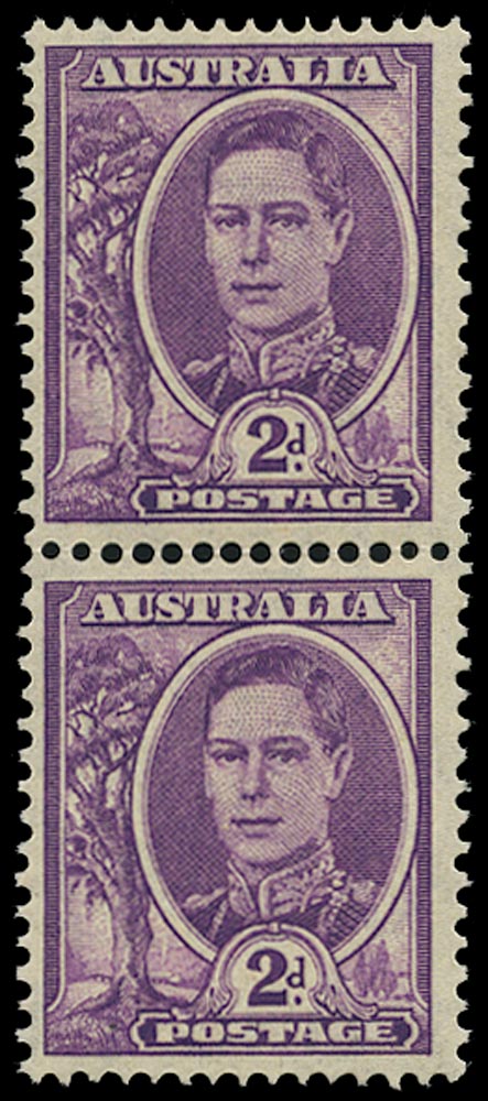AUSTRALIA 1942  SG205b Mint unmounted KGVI 2d bright purple vertical coil pair