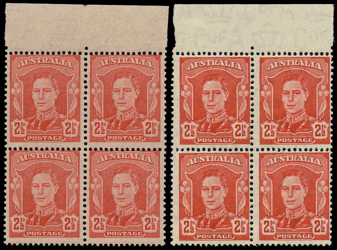 AUSTRALIA 1942  SG206 var Mint unmounted KGVI 2&frac12;d scarlet on 'toned' paper