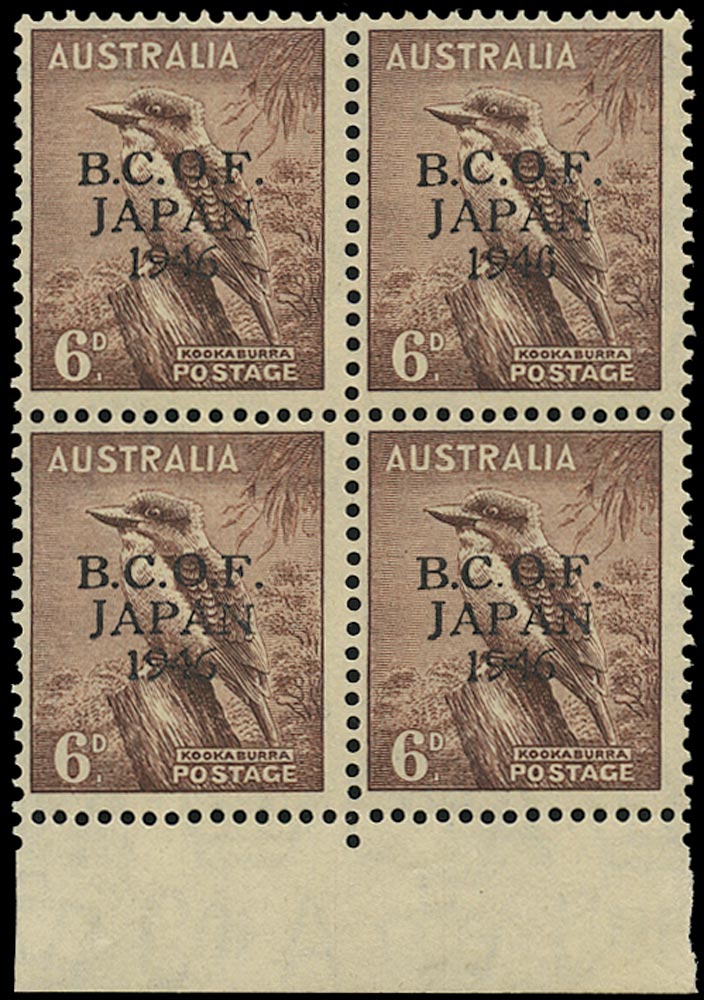 AUSTRALIA B.C.O.F. 1946  SGJ4a Mint unmounted 6d Kookaburra variety Wrong fount '6'