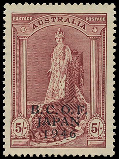 AUSTRALIA B.C.O.F. 1946  SGJ7 Mint unmounted 5s claret on thick paper
